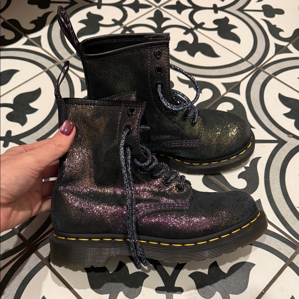 Dr. Martens Black and Purple Glitter Boots